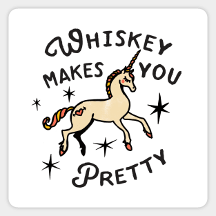 Whiskey Makes You Pretty: Funny Unicorn Alcohol Art Sticker